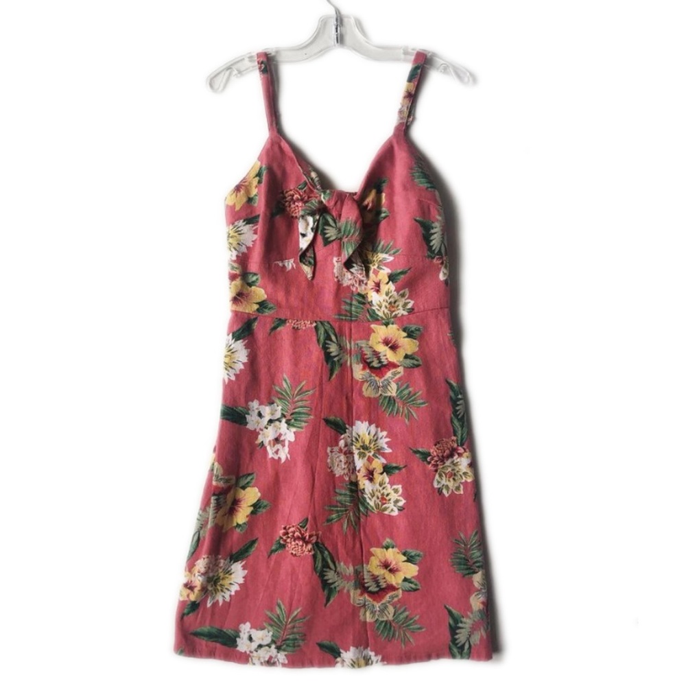 NWT Hollister Tie-Front Pink Tropical Dress